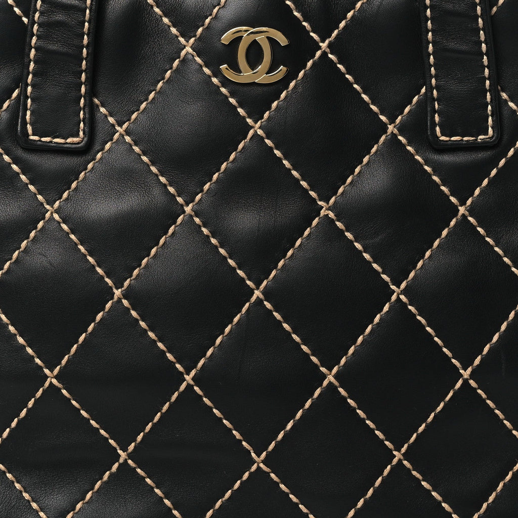 Calfskin Stitch Small Surpique Tote Black