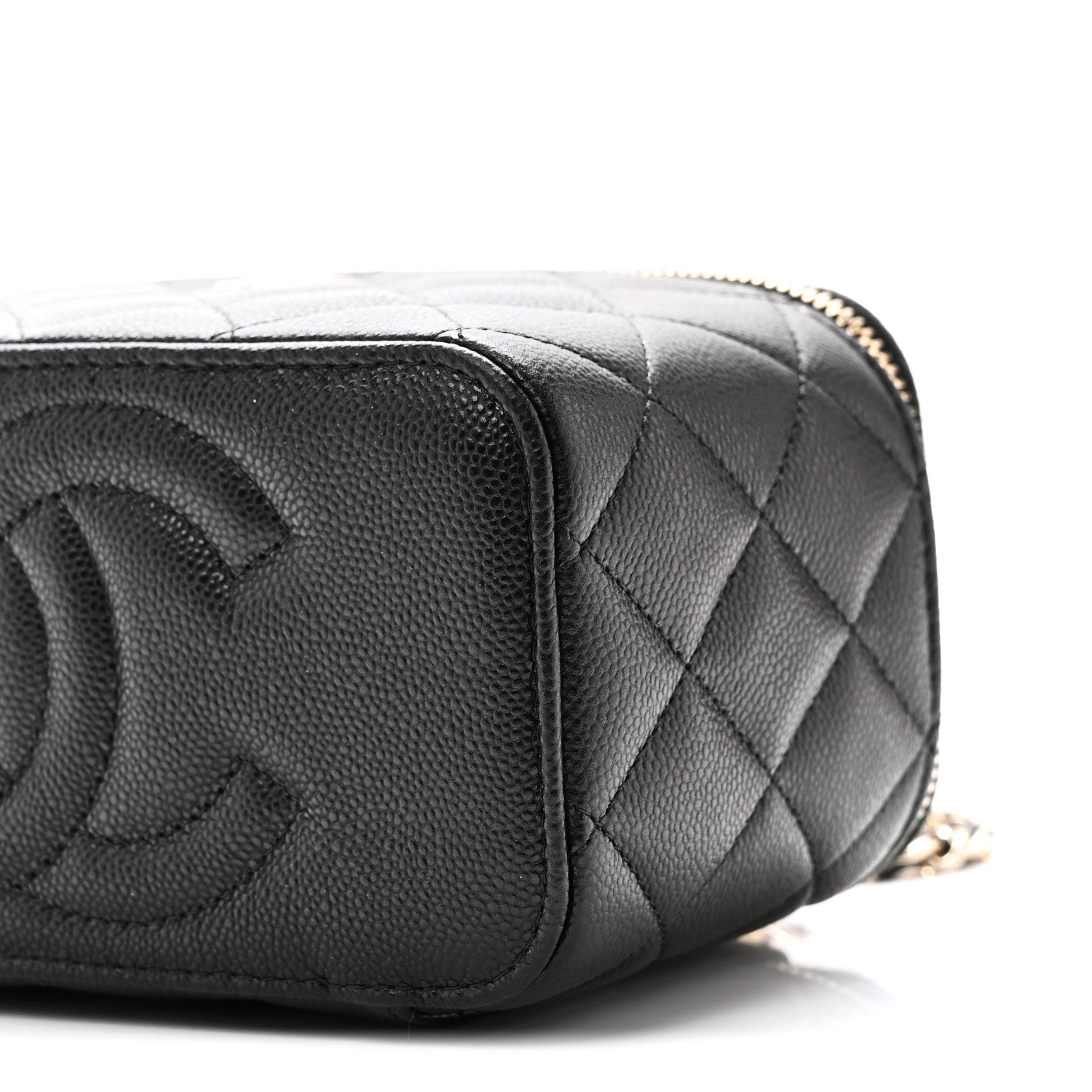 Caviar Quilted Small Vanity Case With Chain Black