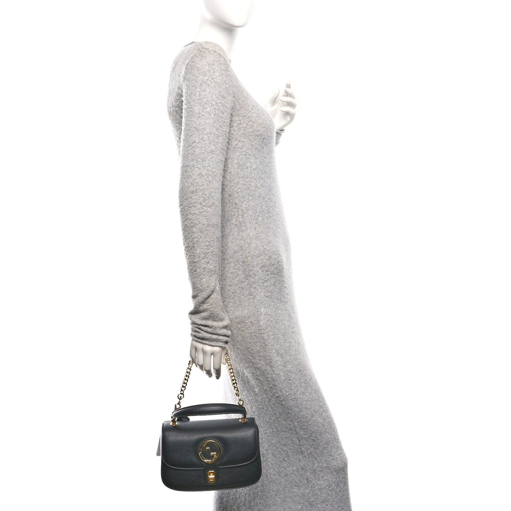 Roxy Calfskin Small Blondie Top Handle Shoulder Flap Bag Black