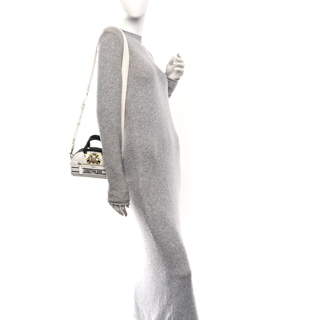 Calfskin Animal Print Micro Dior Vibe Zip Bowling Bag White Multicolor