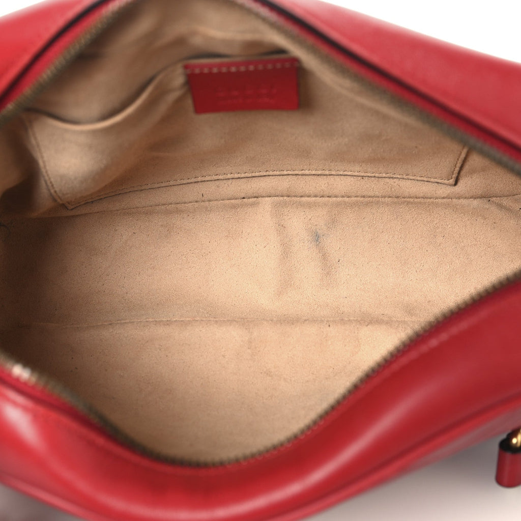 Calfskin Matelasse Small GG Marmont Chain Shoulder Bag Hibiscus Red