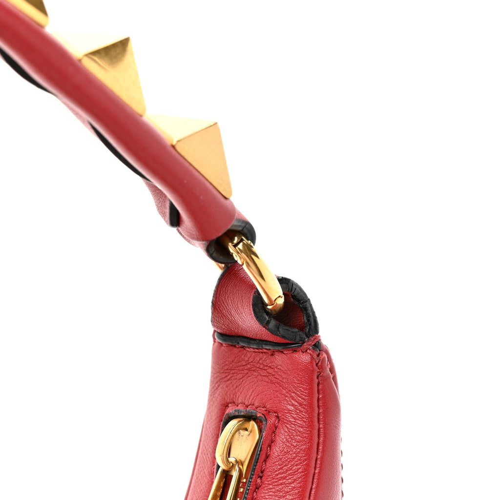 Calfskin Stud Sign Zip Hobo Rosso Valentino