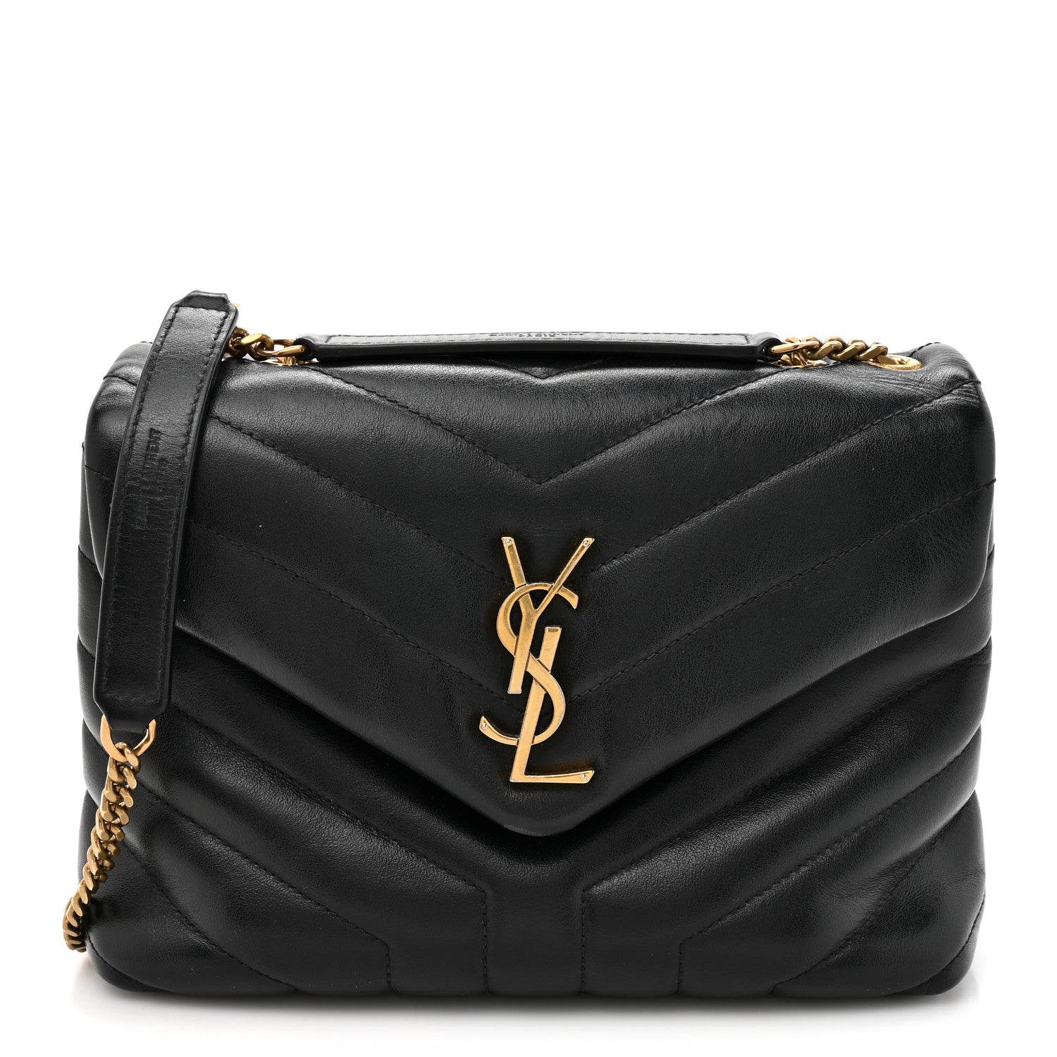 Calfskin Y Quilted Monogram Small Loulou Chain Satchel Black
