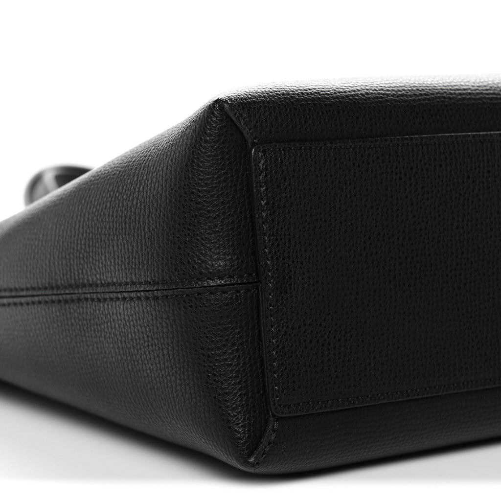 Grainy Calfskin Haymarket Check Small Reversible Tote Black
