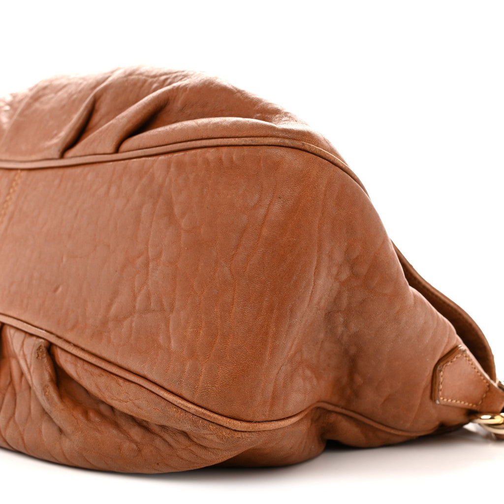 Crinkled Lambskin Mia Shoulder Flap Camel