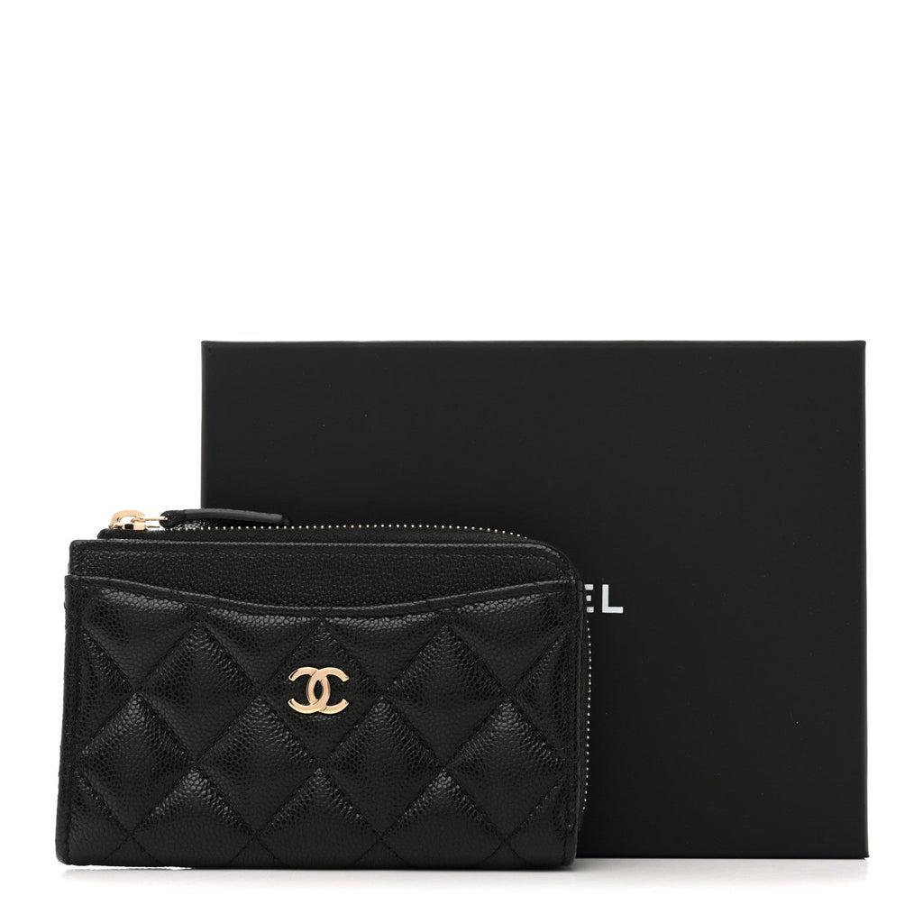 Caviar Quilted CC Zip Around  Holder Black
