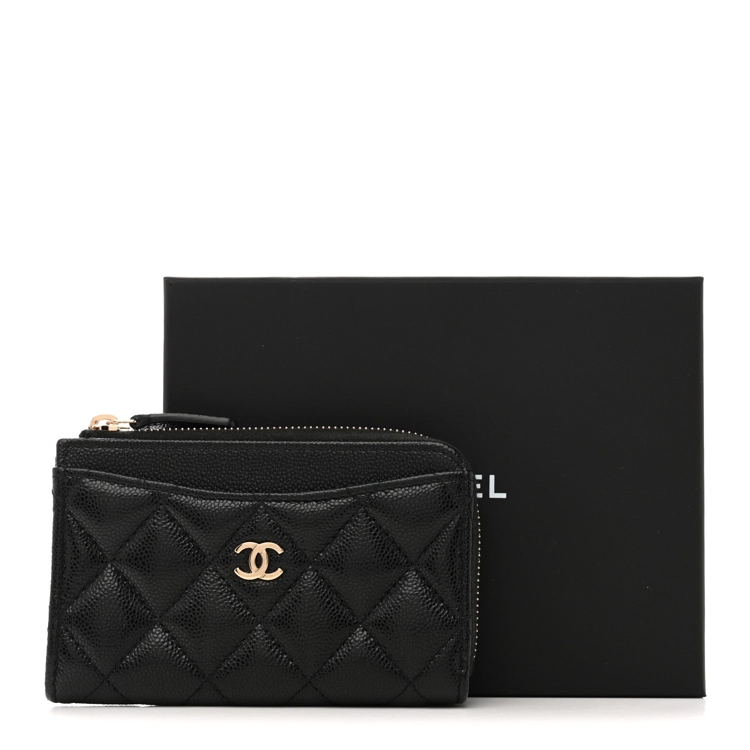 Caviar Quilted CC Zip Around  Holder Black