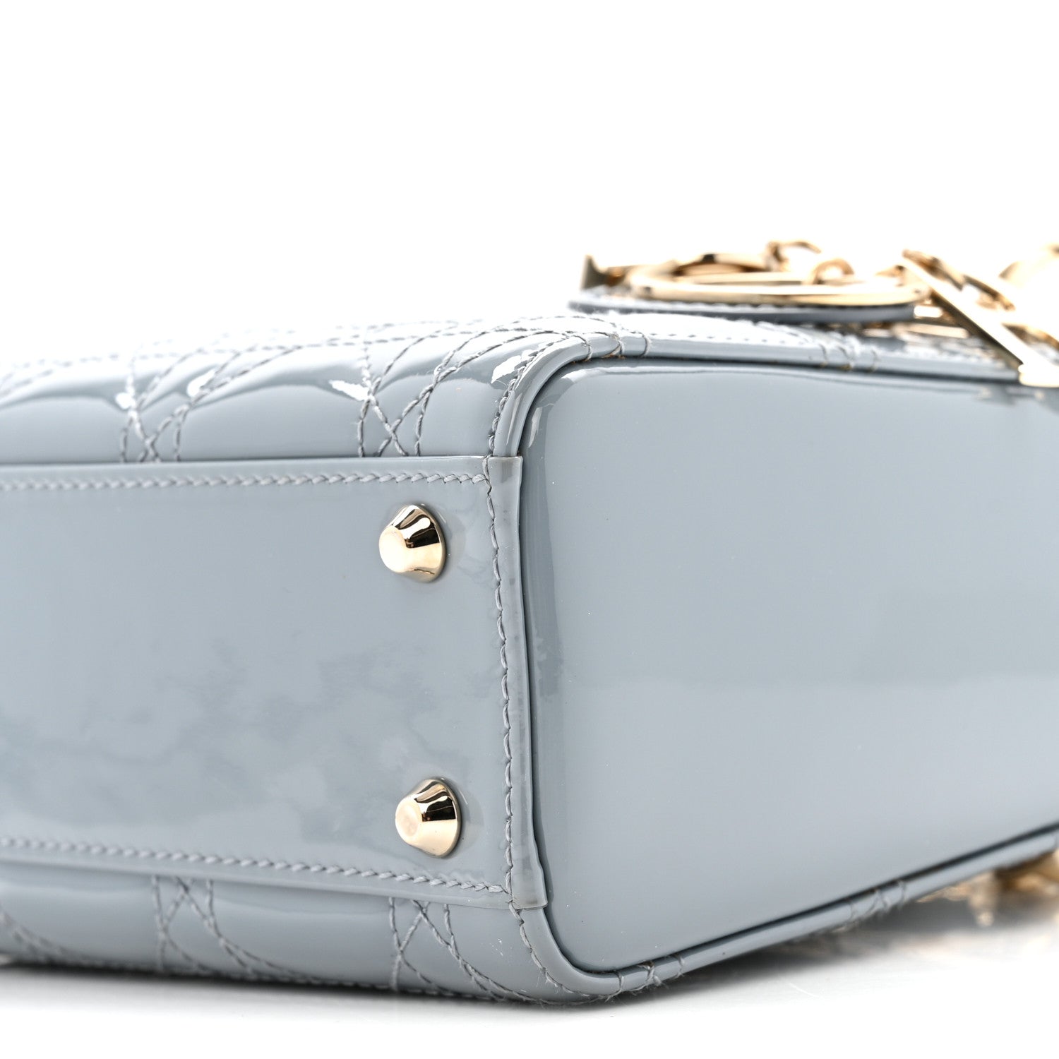 Patent Cannage Mini Lady Dior Grey Stone