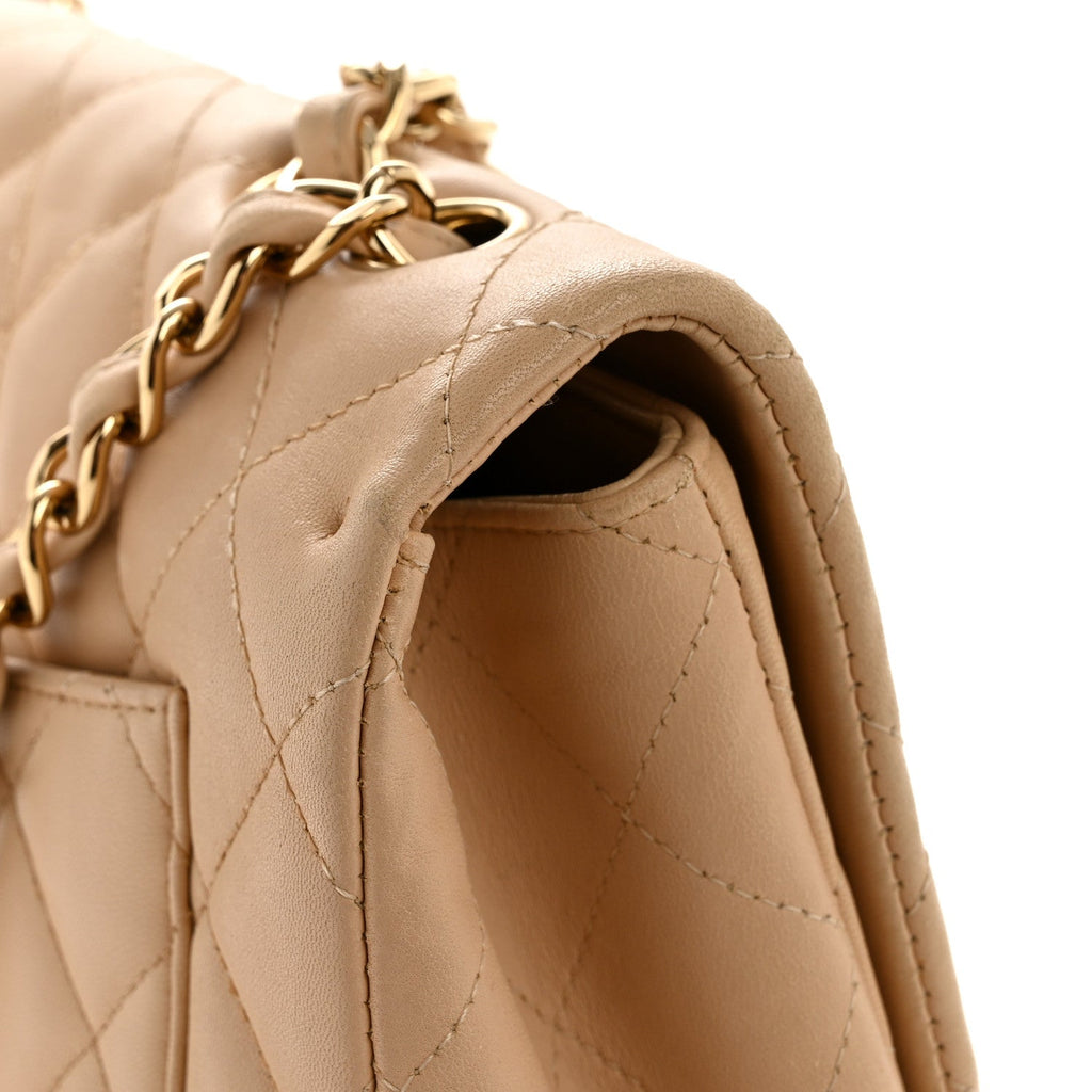 Lambskin Quilted Jumbo Single Flap Beige