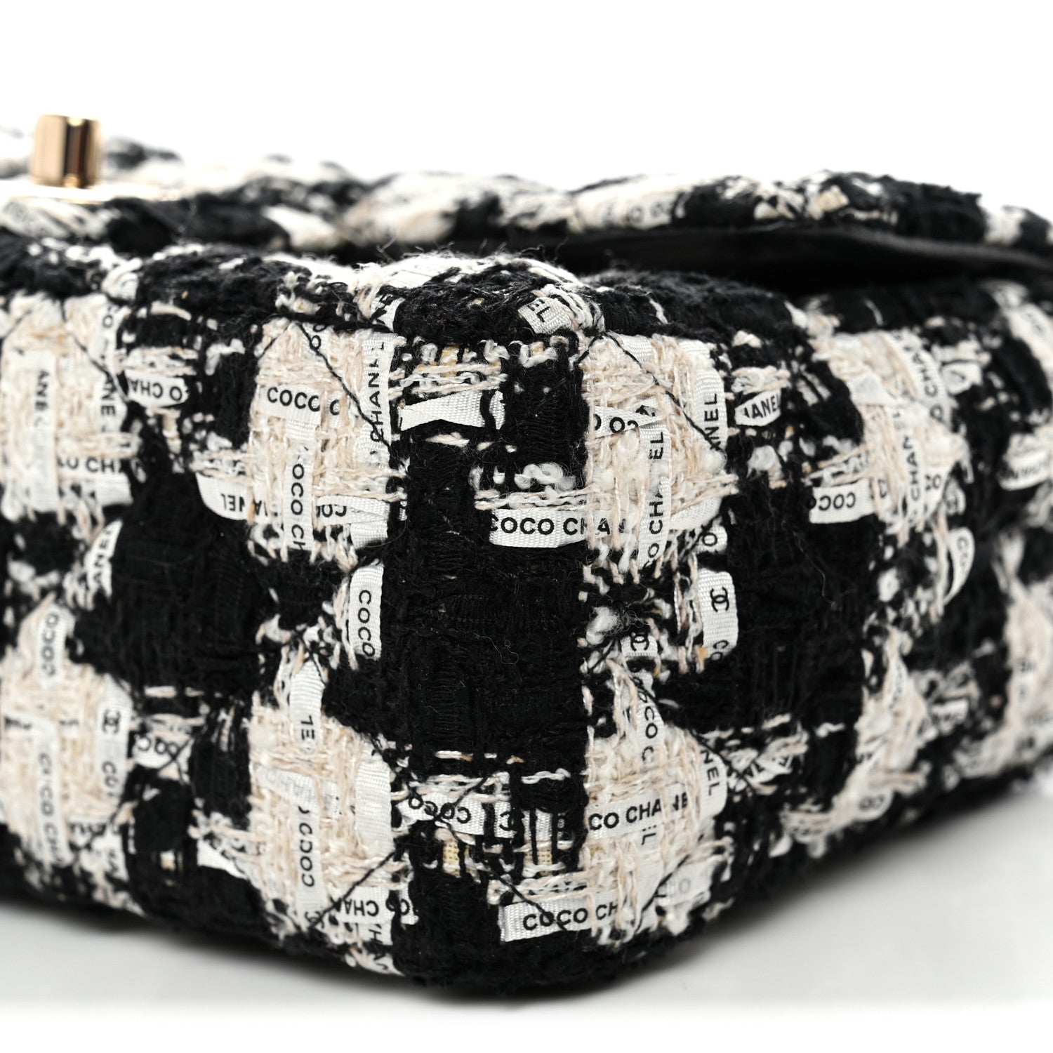 Tweed Quilted Mini Rectangular Flap Black Ecru White