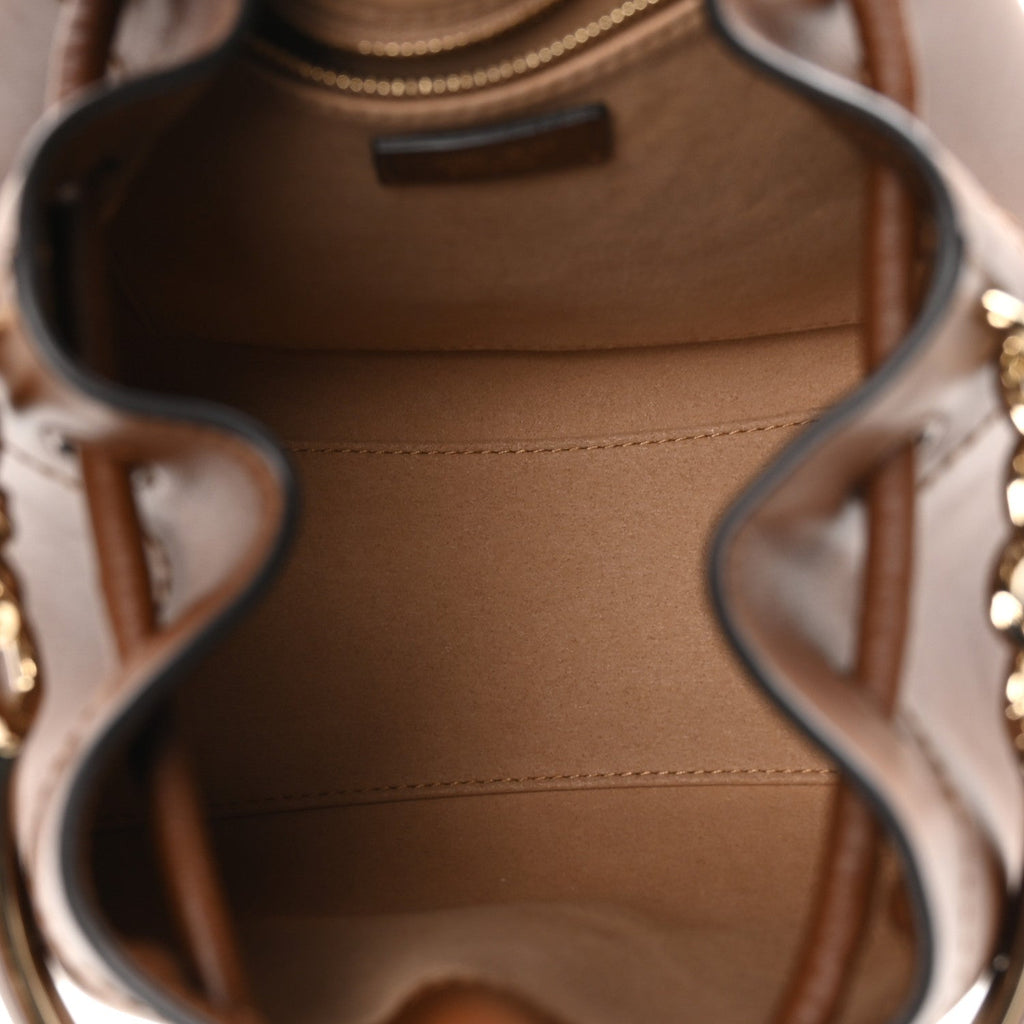 Smooth Shiny Calfskin Bon Bon Bucket Bag Dark Tan