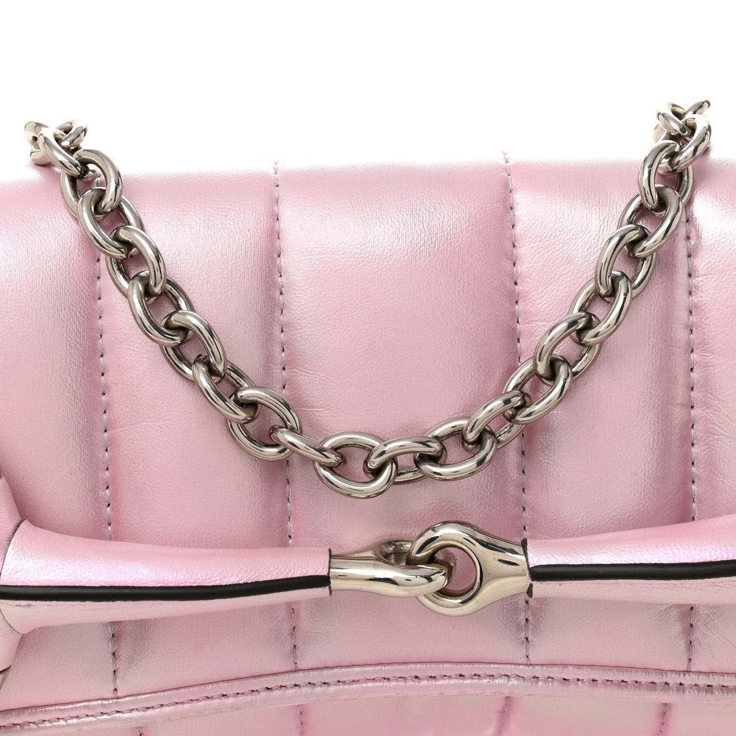 Iridescent Nappa Vertical Matelasse Medium Maxi Horsebit Chain Shoulder Bag Escape Pink