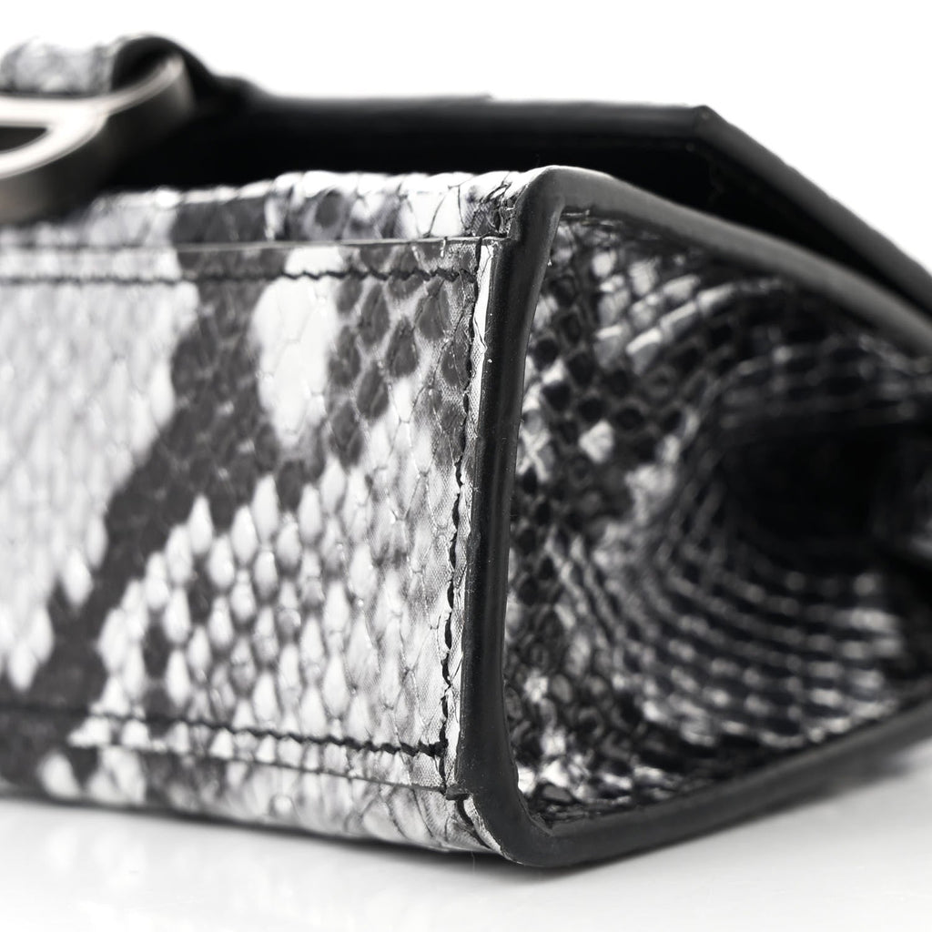 Shiny Calfskin Snakeskin Effect Hourglass Top Handle Bag Mini Silver Black