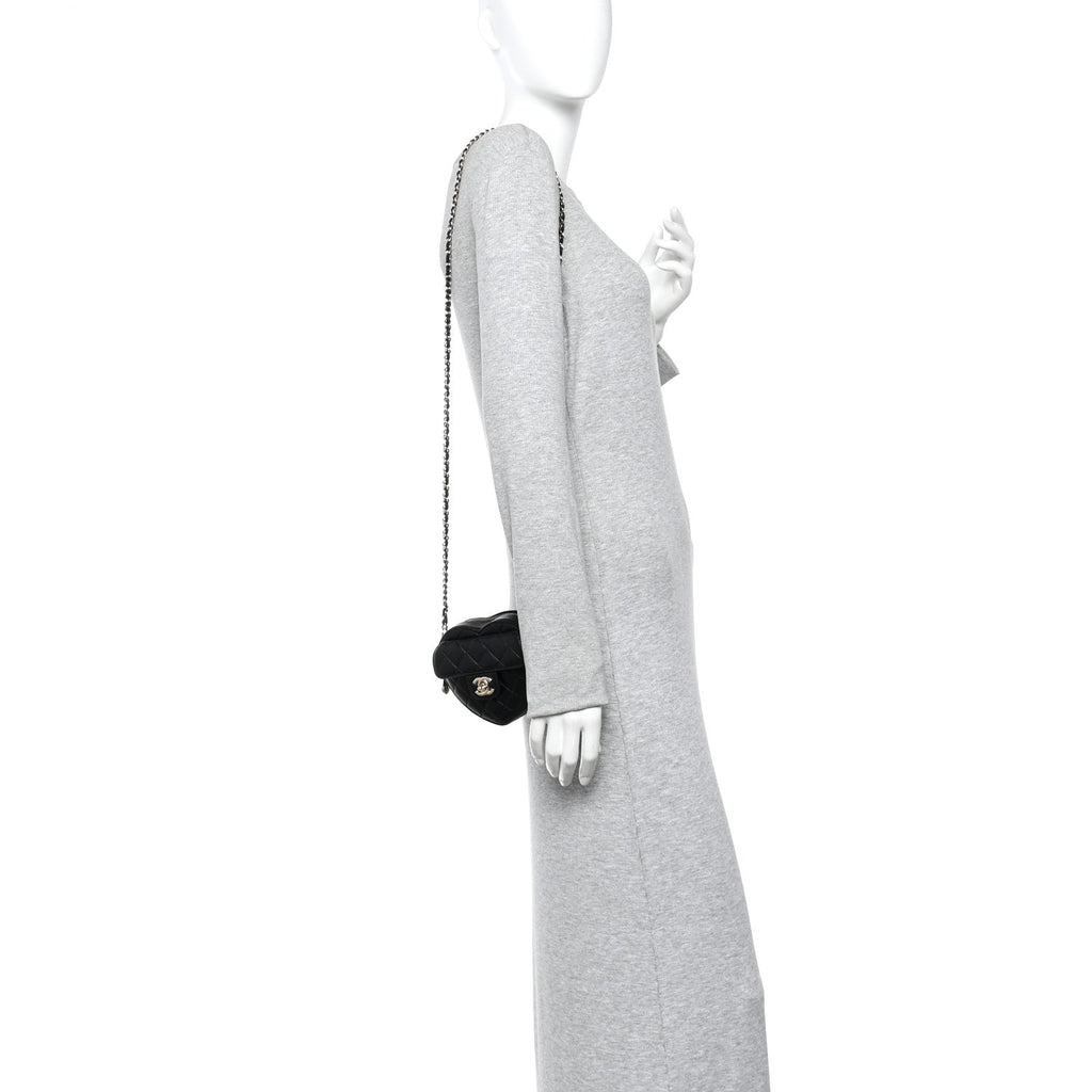 Lambskin Quilted CC In Love Heart Clutch With Chain Black
