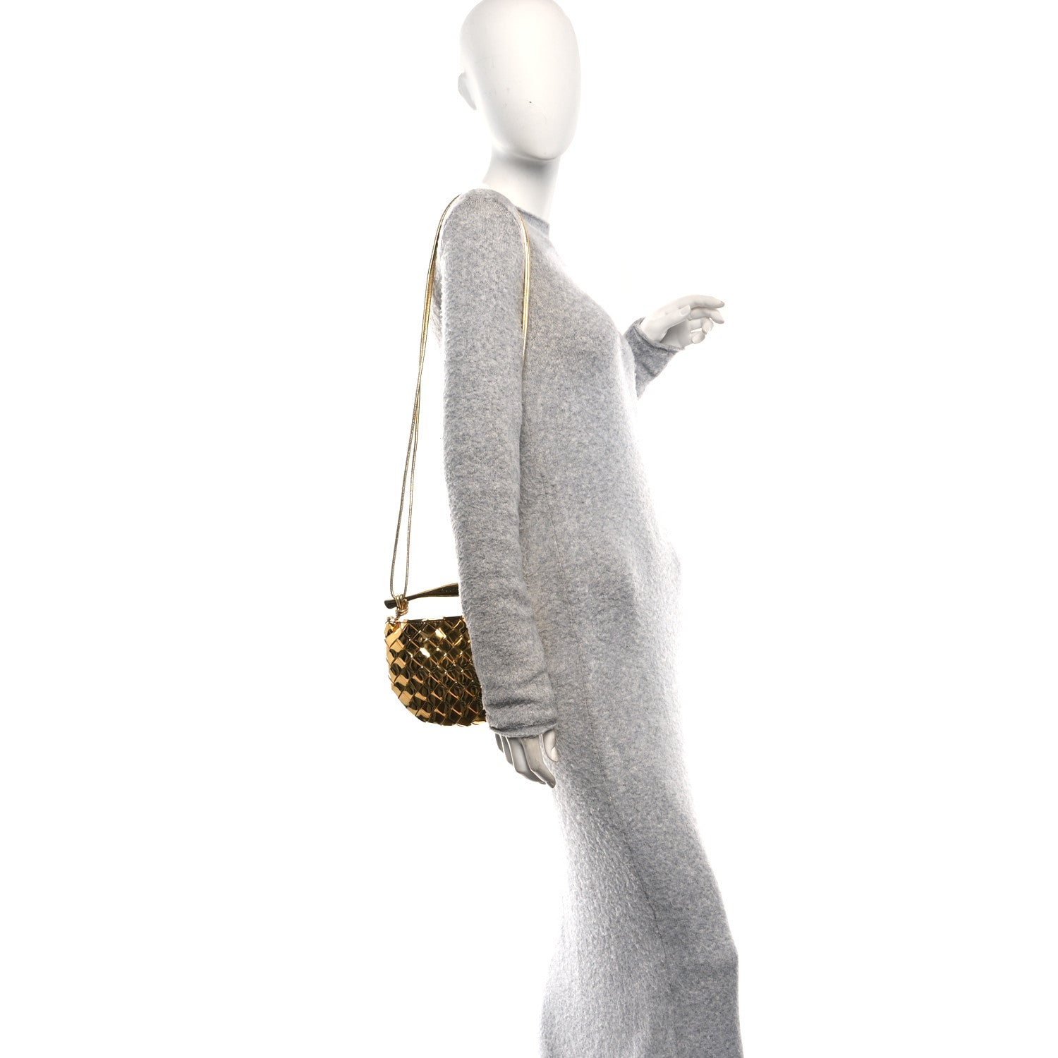 Mirror Laminated Nappa Intrecciato Mini Sardine Bag Gold
