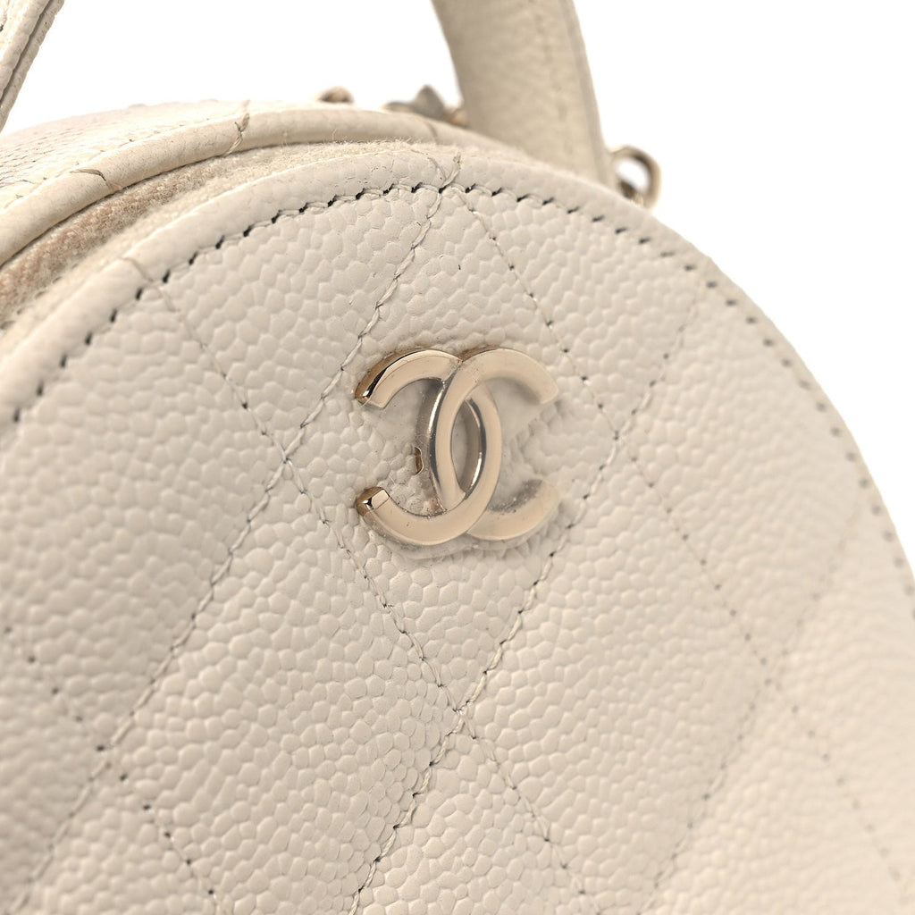 Caviar Quilted Round Handle With Care Vanity With Chain White