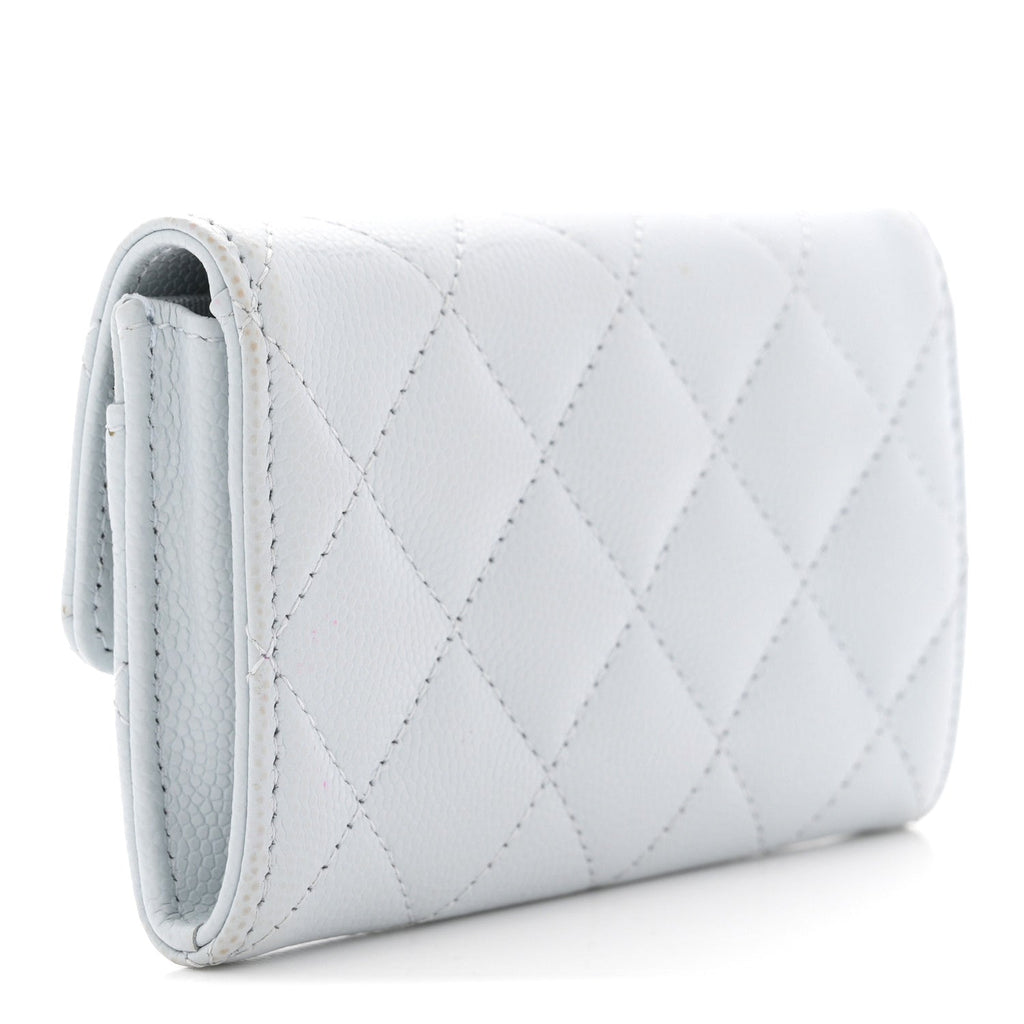 Caviar Quilted Crystal CC Flap  Holder Light Blue