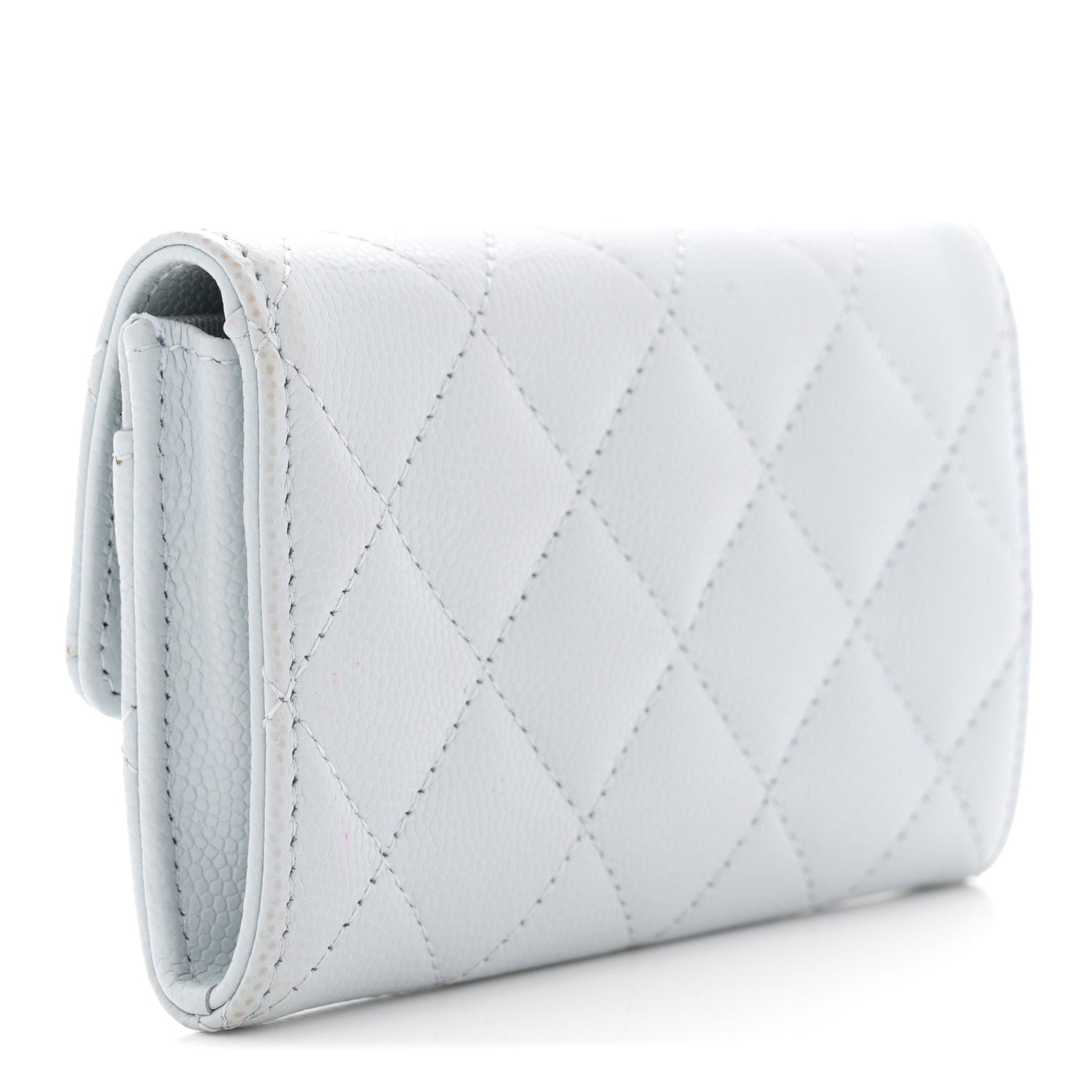 Caviar Quilted Crystal CC Flap  Holder Light Blue