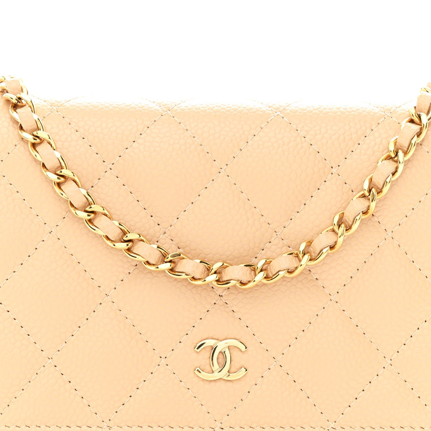 Caviar Quilted Wallet on Chain WOC Beige