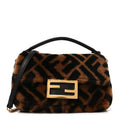 Shearling Vitello Dolce Macro FF 1974 Mini Baguette Tobacco Black