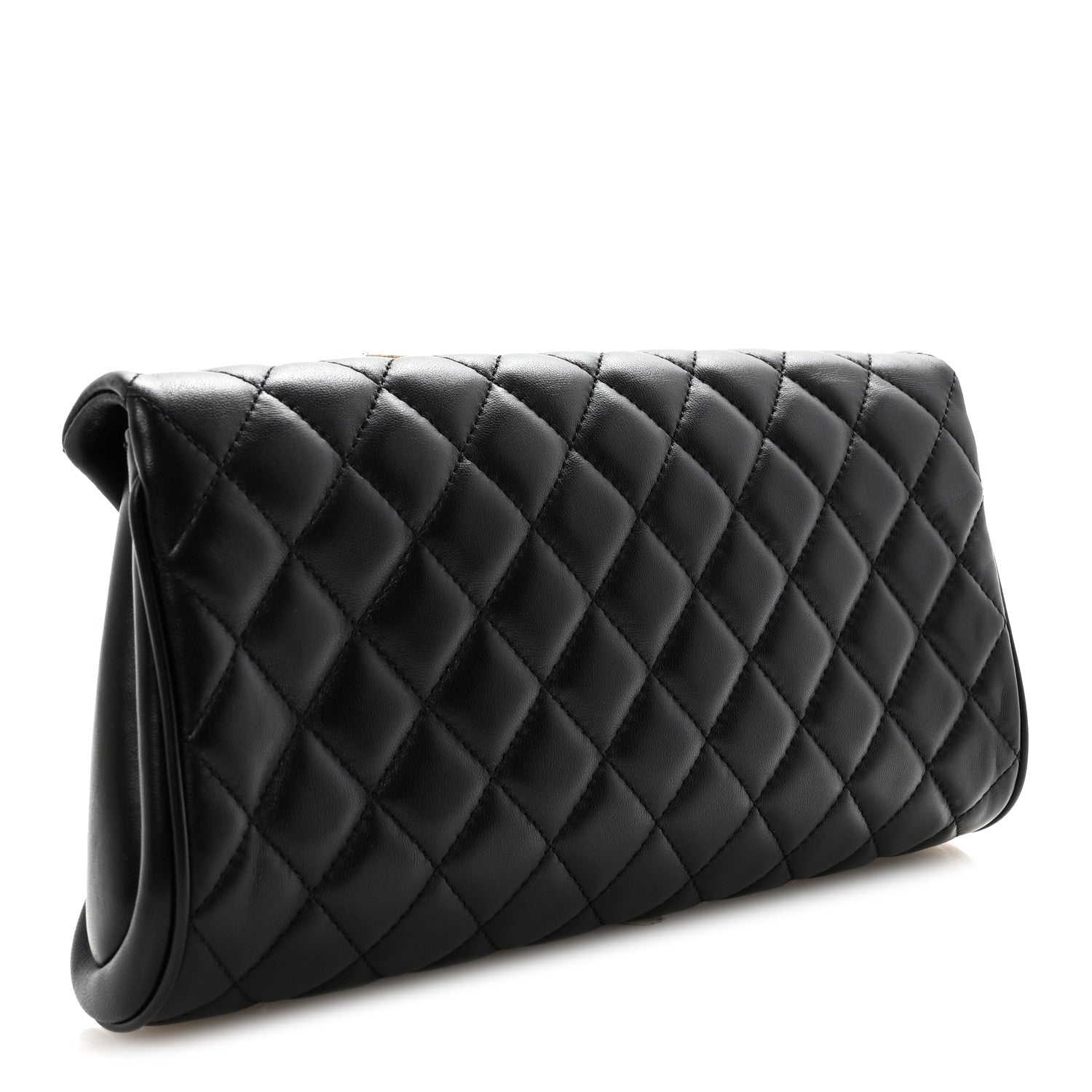 Lambskin Quilted Fold Up Again Clutch Black