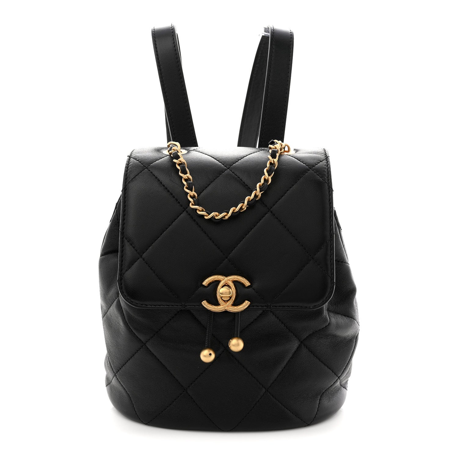 Lambskin Quilted Logo Mini Backpack Black