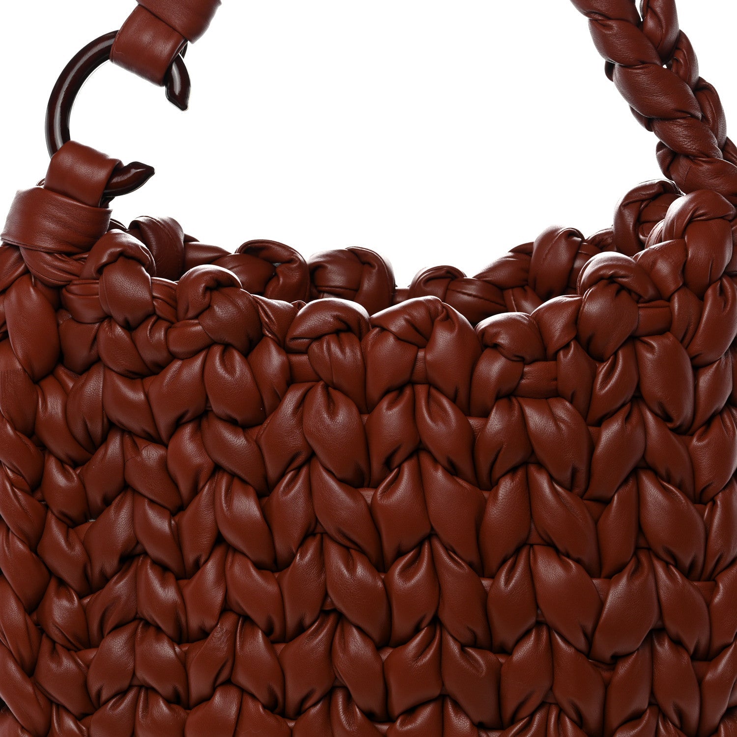 Lambskin Woven Wooden C Shoulder Bag Sepia Brown