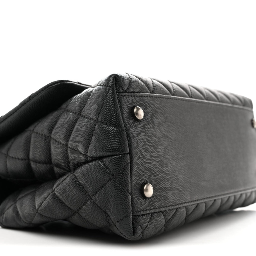 Caviar Lizard Embossed Quilted Small Coco Handle Flap Black