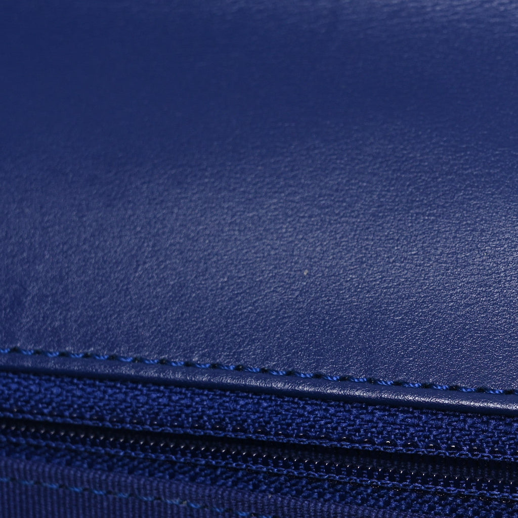 Calfskin Quilted Small Dual Handle Chain Flap Bag  Blue