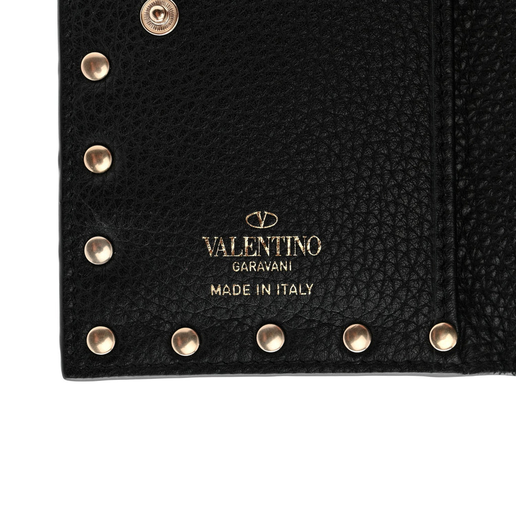 Pebbled Calfskin Rockstud Coin Case  Holder Black