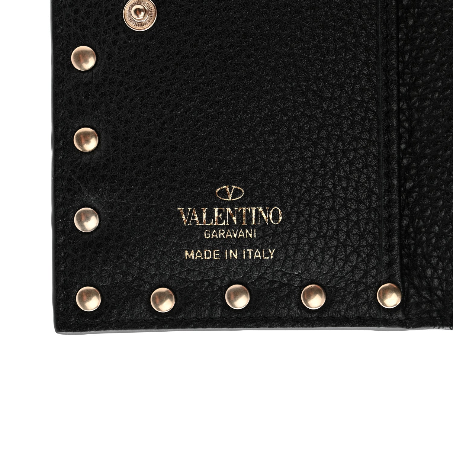 Pebbled Calfskin Rockstud Coin Case  Holder Black
