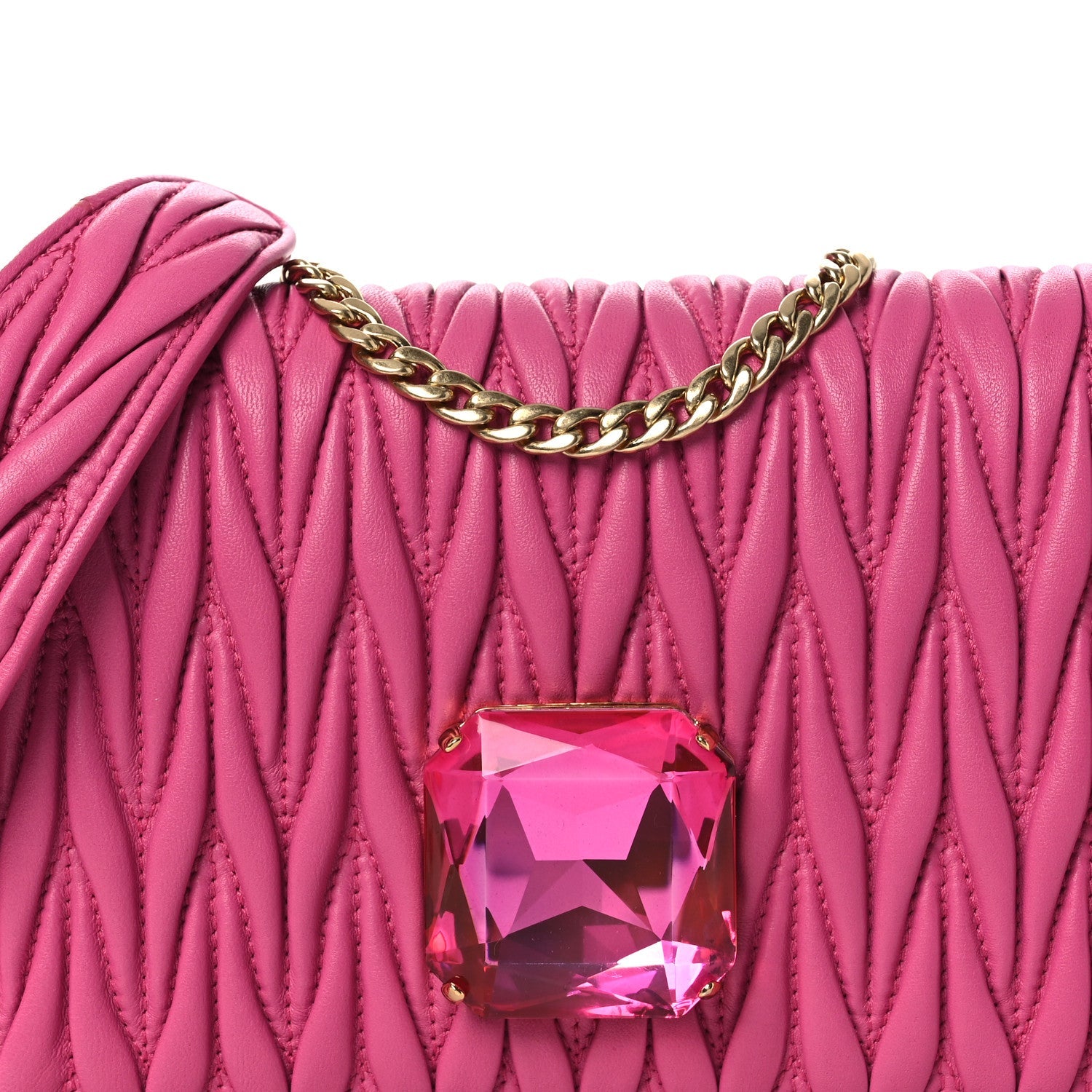 Nappa Matelasse Crystal Wallet On Chain  Fuxia