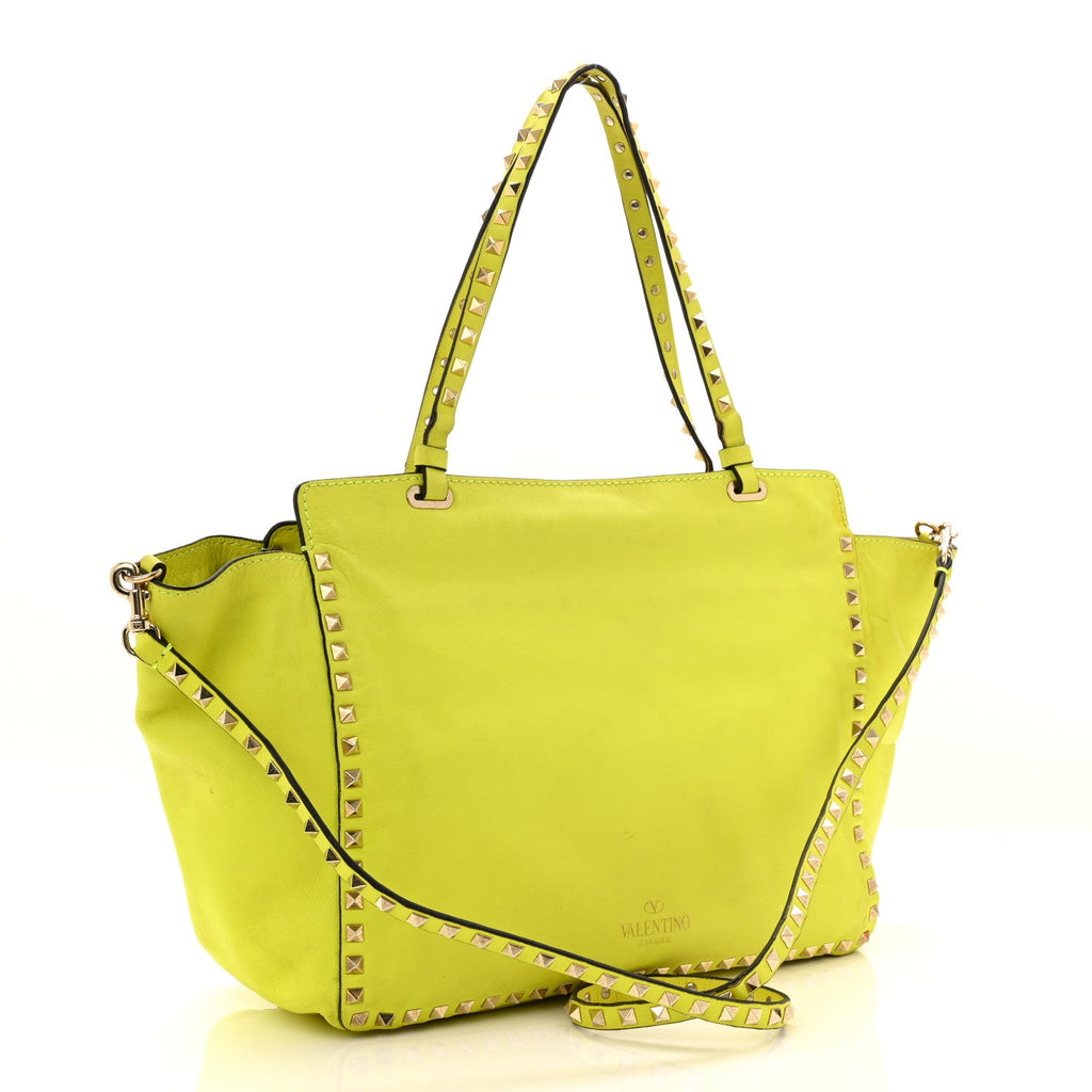 Vitello Medium Rockstud Tote Yellow Fluo