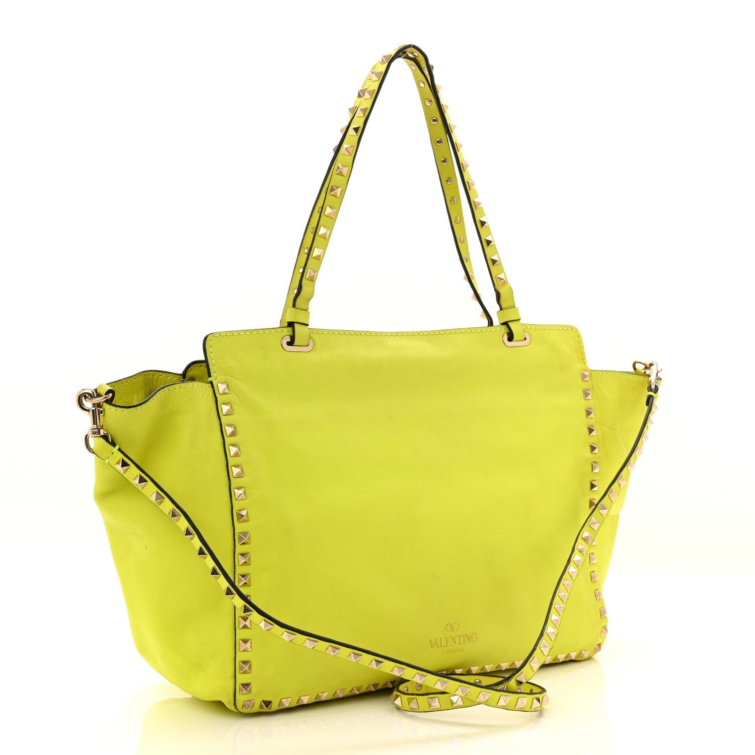 Vitello Medium Rockstud Tote Yellow Fluo