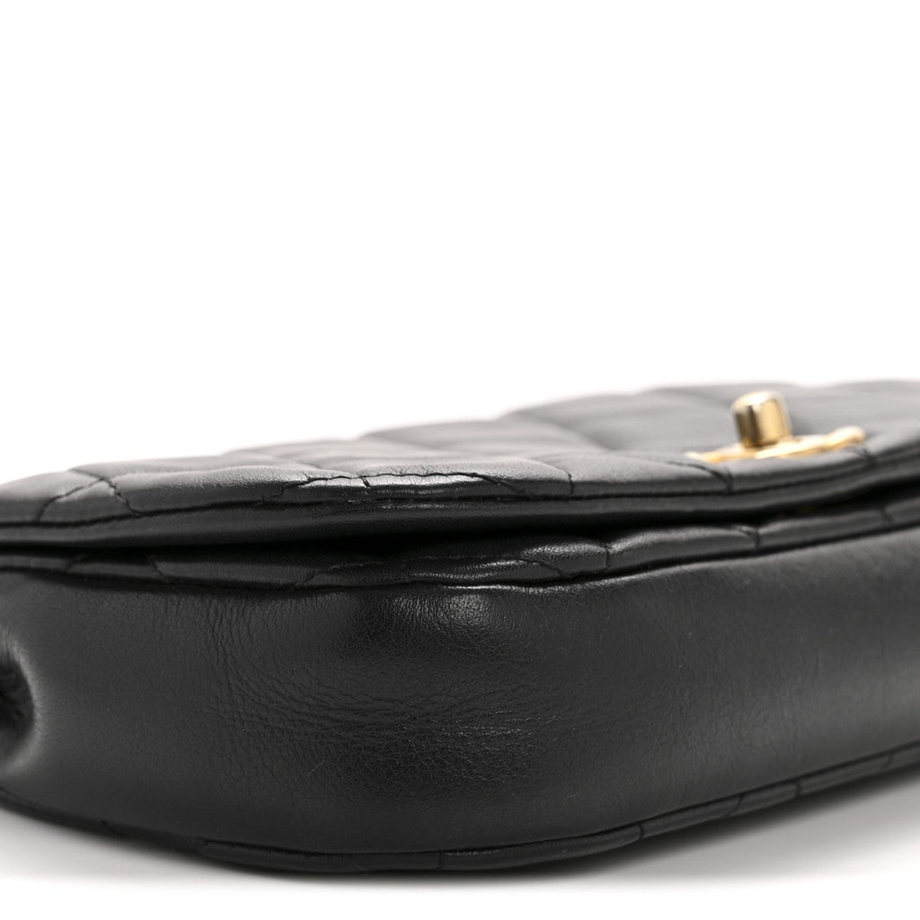Calfskin Quilted Coco Mail Clutch With Chain Black