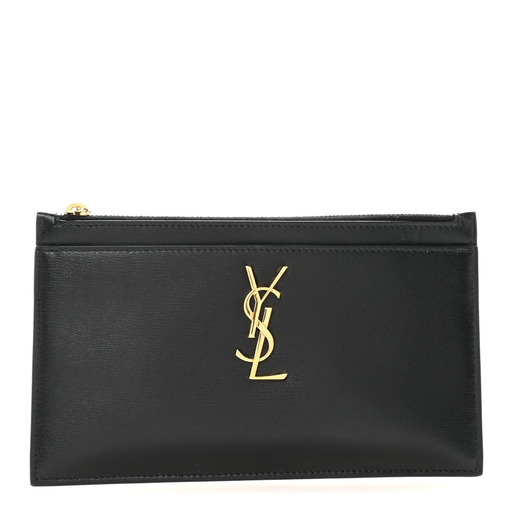 Smooth Calfskin Monogram Zip Bill Pouch Black