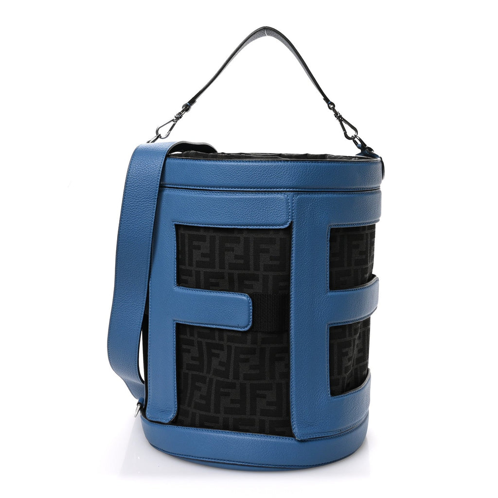 Jacquard Vitello Logo Bucket Bag Blue