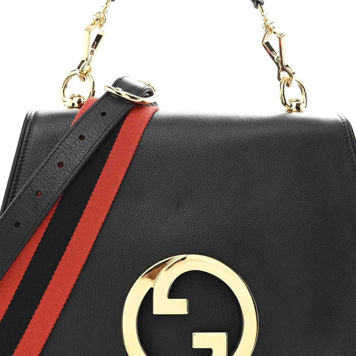 Roxy Calfskin Web Medium Studded Blondie Shoulder Flap Bag Black