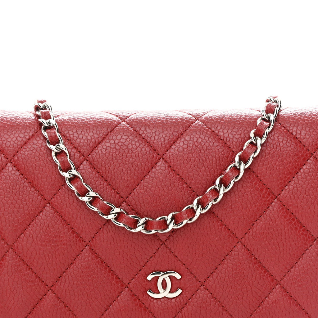 Caviar Quilted Wallet on Chain WOC Red
