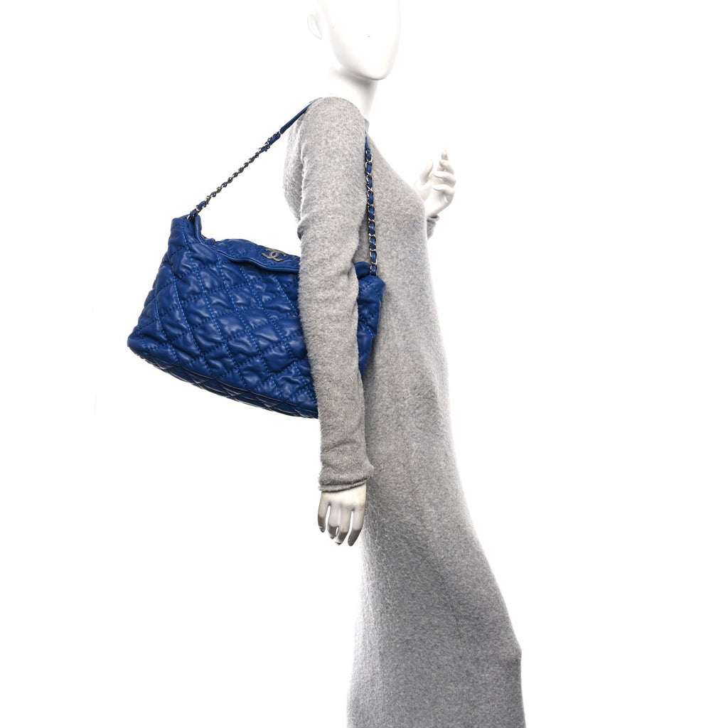 Calfskin Quilted French Riviera Hobo  Blue