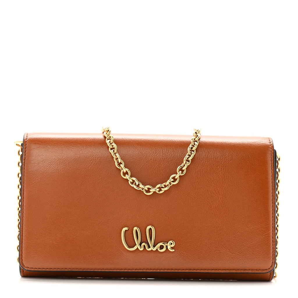 Calfskin Iconic Flap Wallet On Chain Clay Brown
