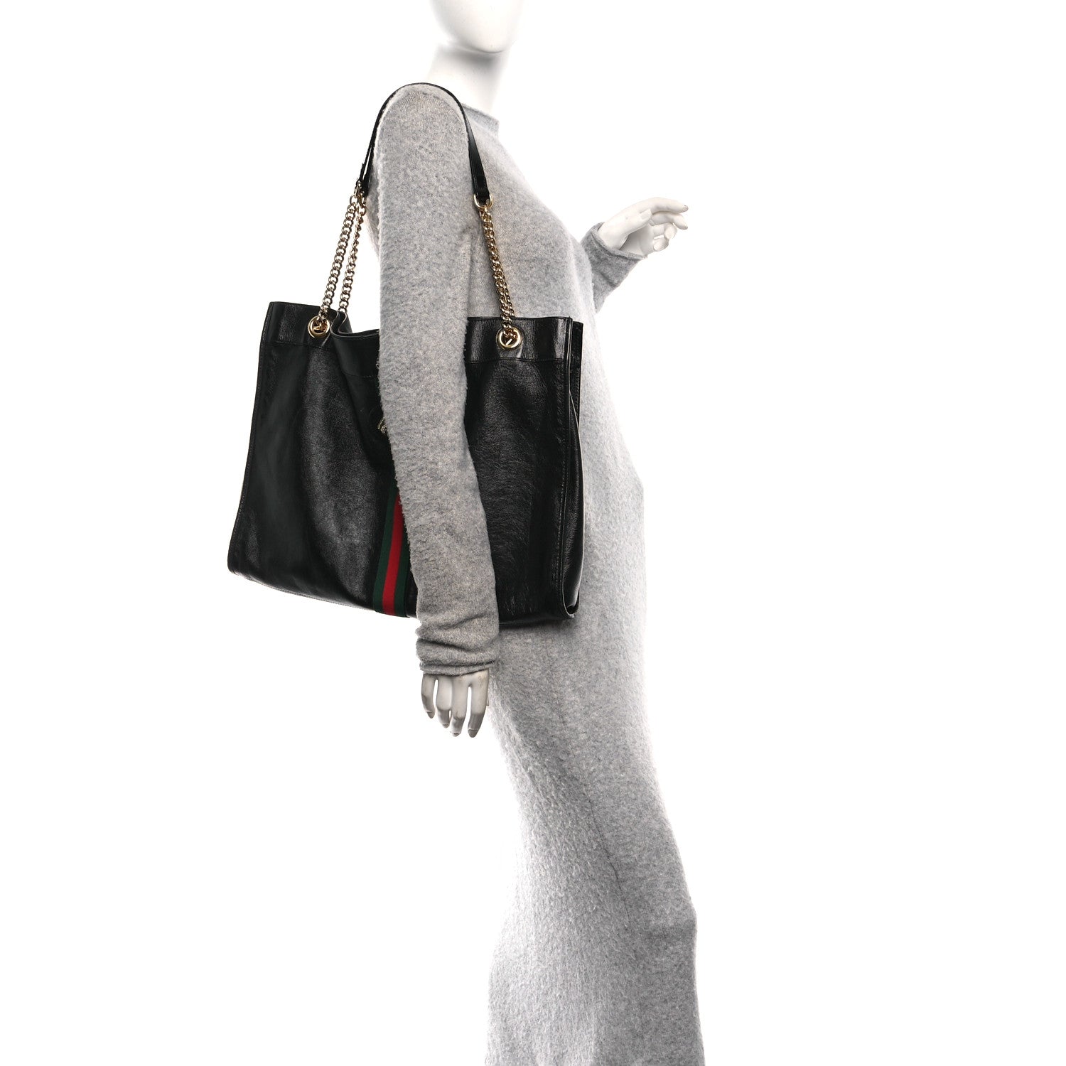 Calfskin Large Rajah Chain Tote Black