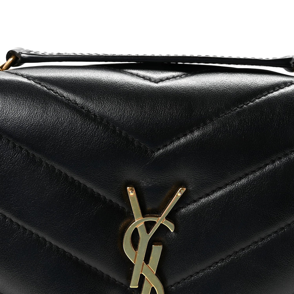 Calfskin Y Quilted Monogram Small Loulou Chain Satchel Black