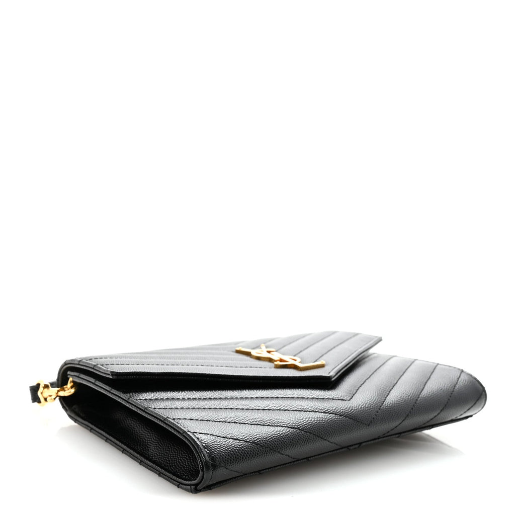Grain De Poudre Matelasse Chevron Monogram Envelope Clutch Black