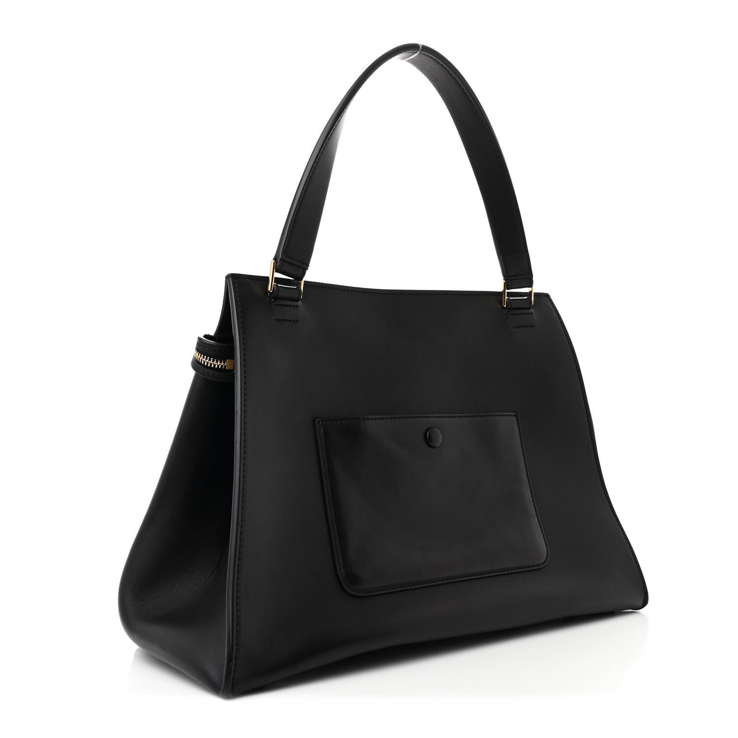 Smooth Calfskin Medium Bi-Color Edge Shoulder Bag Black Beige