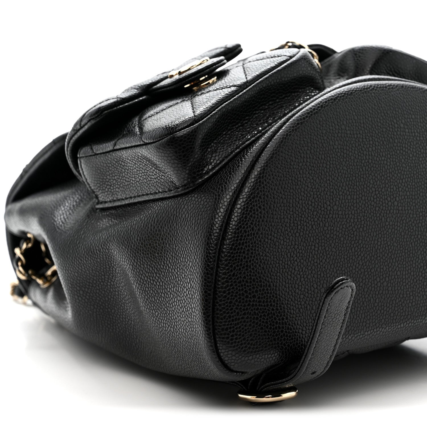 Shiny Caviar Quilted Medium Duma Pockets Drawstring Backpack Black