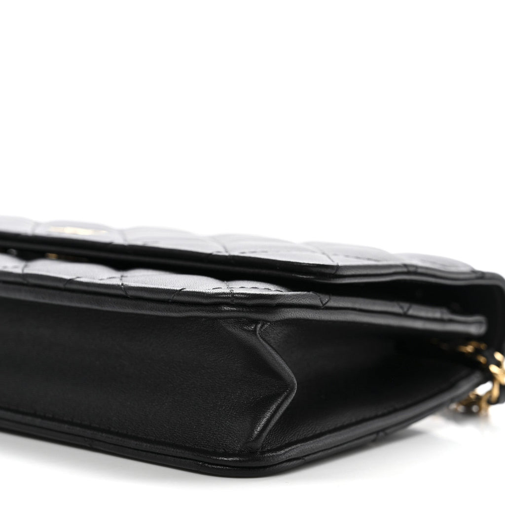 Lambskin Quilted Wallet On Chain WOC Black