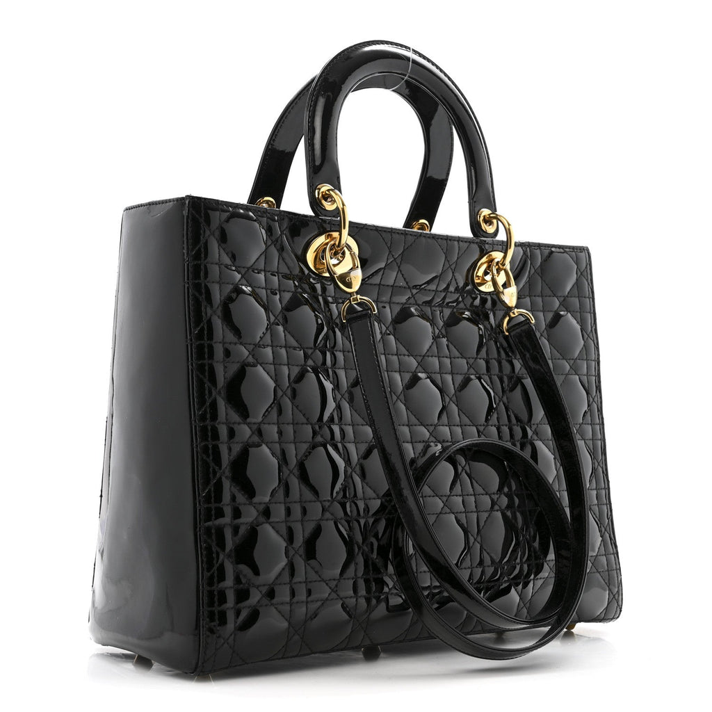 Patent Cannage Large Lady Dior Black