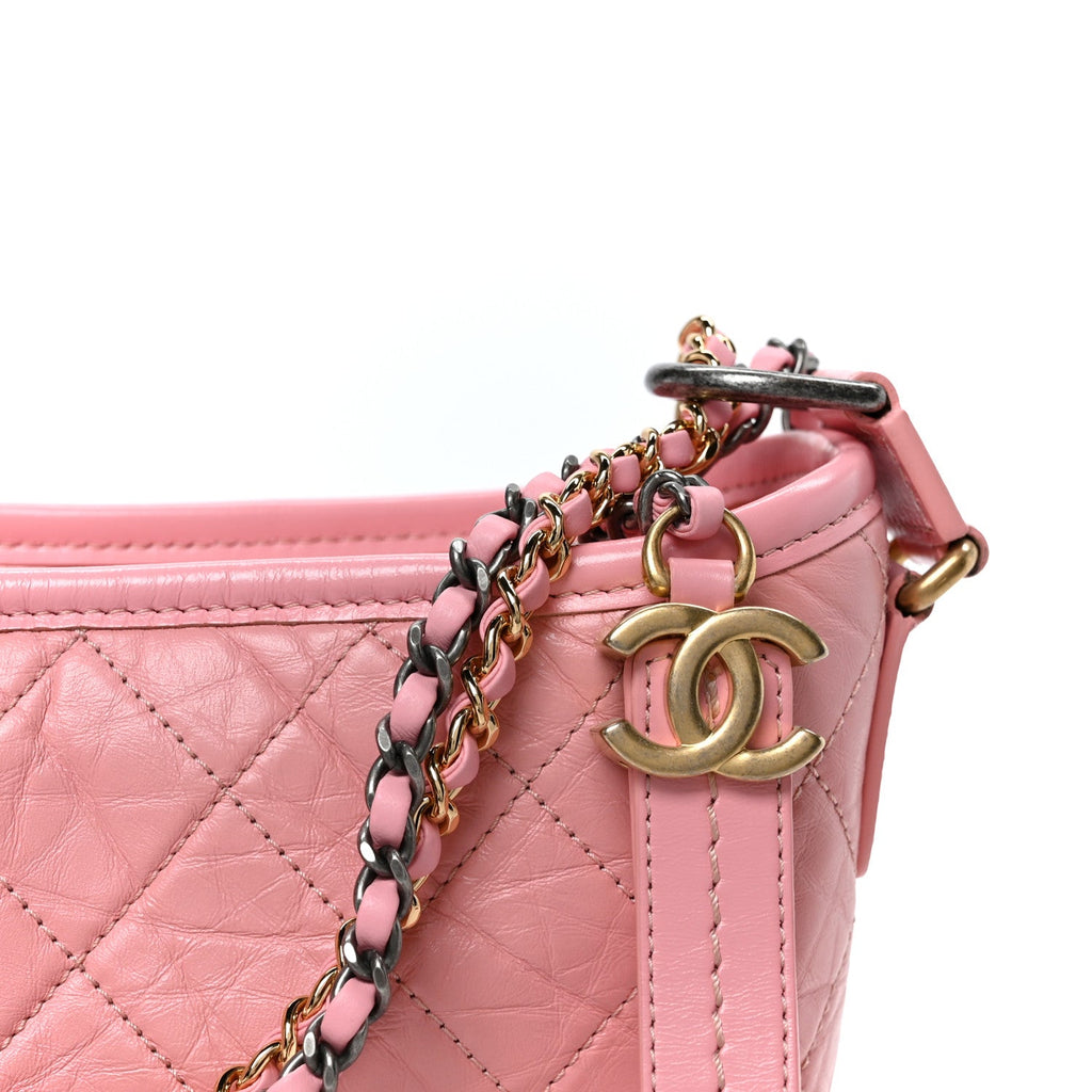 Aged Calfskin Quilted Small Gabrielle Hobo Pink