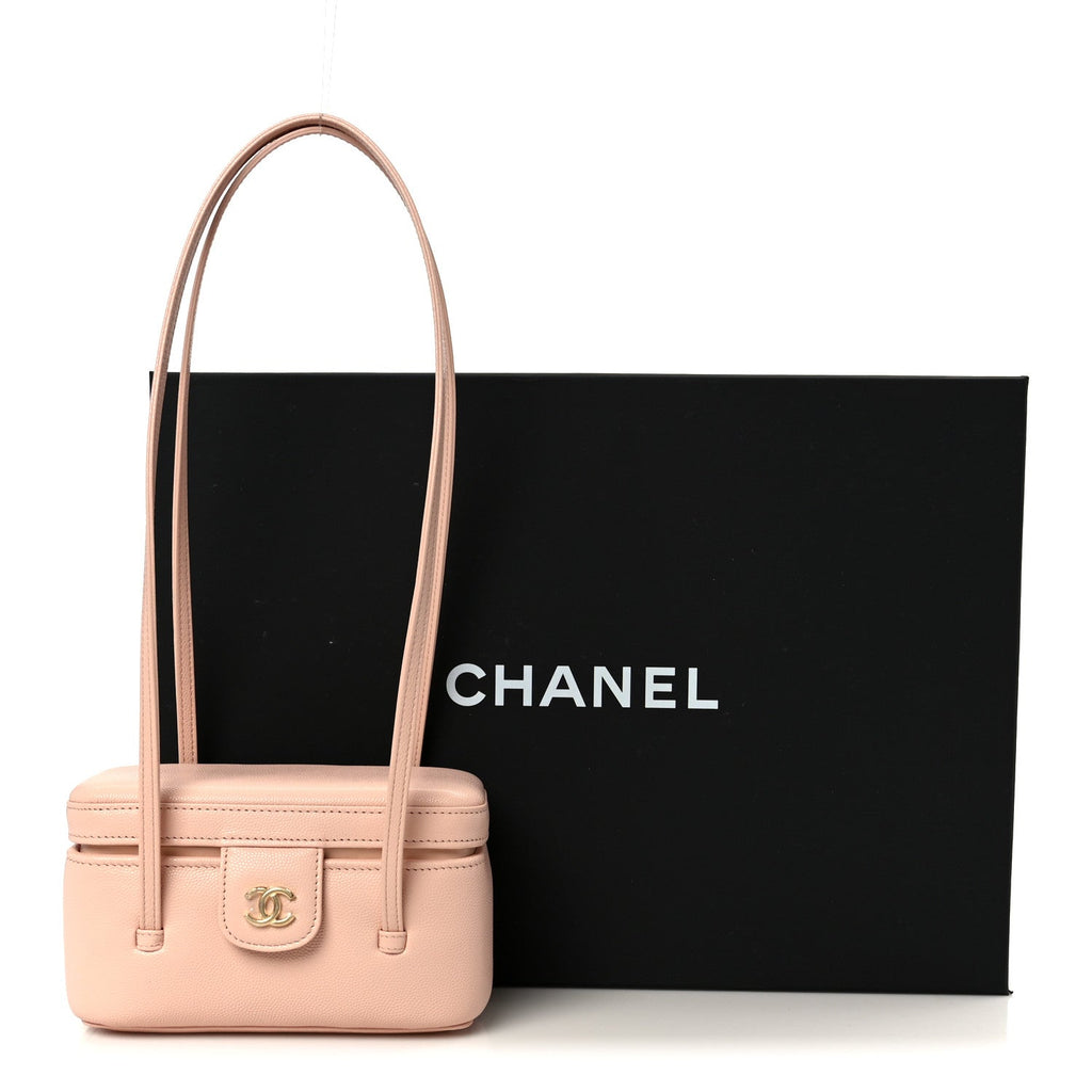 Shiny Caviar Preppy Coco Long Vanity With Strap Light Pink